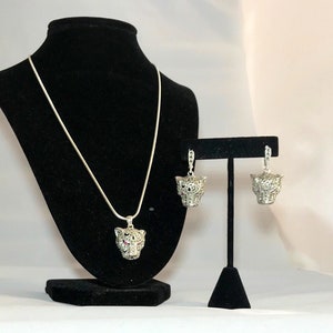 Ruby And Marcasite Gemstone Panther Pendant And Panther Earring