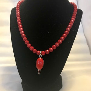 Genuine Coral Read South Sea Pearl w/ Coral & Garnet Pendant