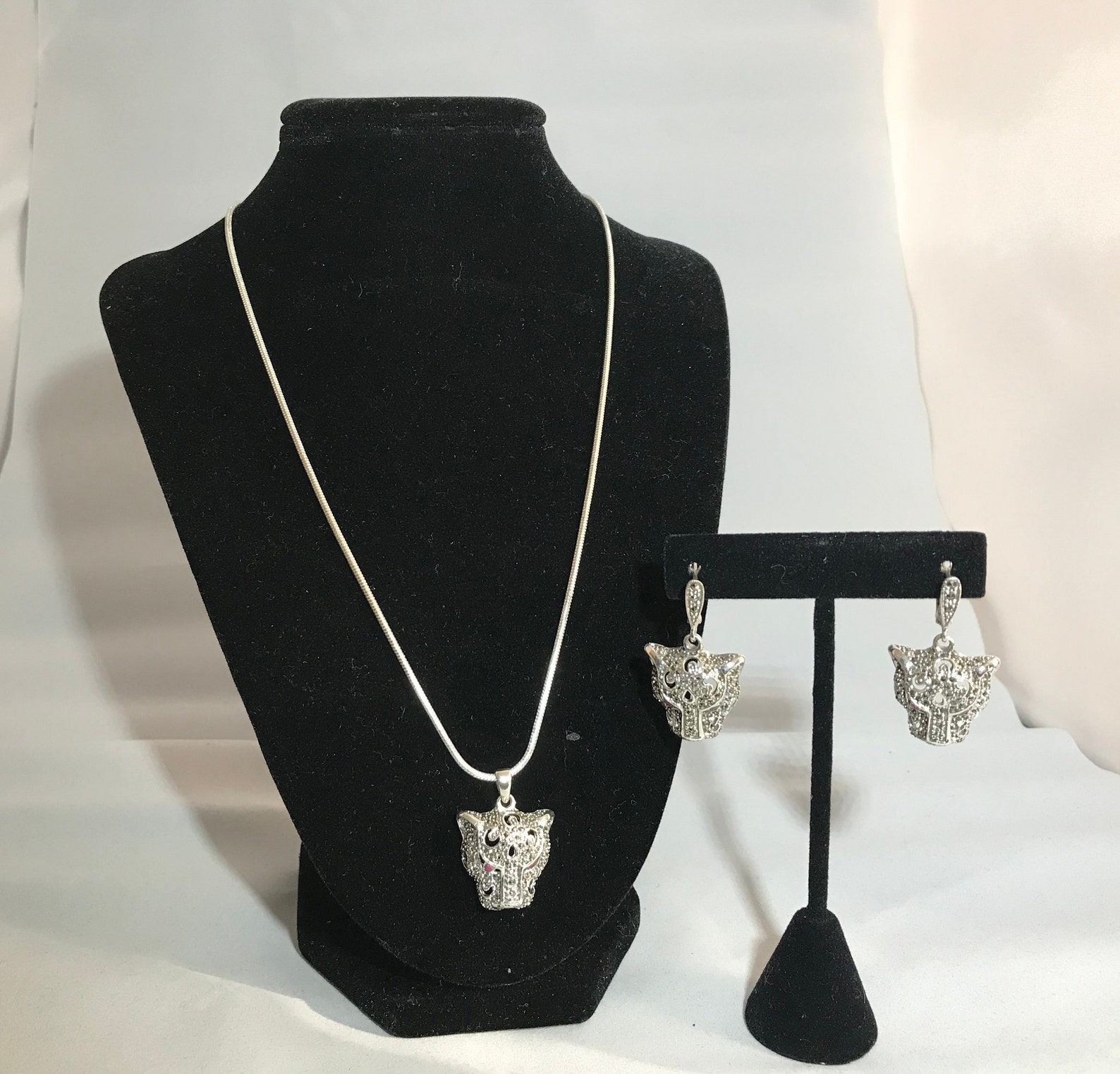 Sterling Silver Panther Pendant Necklace Set Etsy