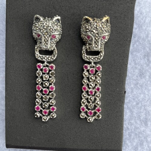 Ruby And Marcasite shops Gemstone Jaquar Necklace & Jaguar Earring.