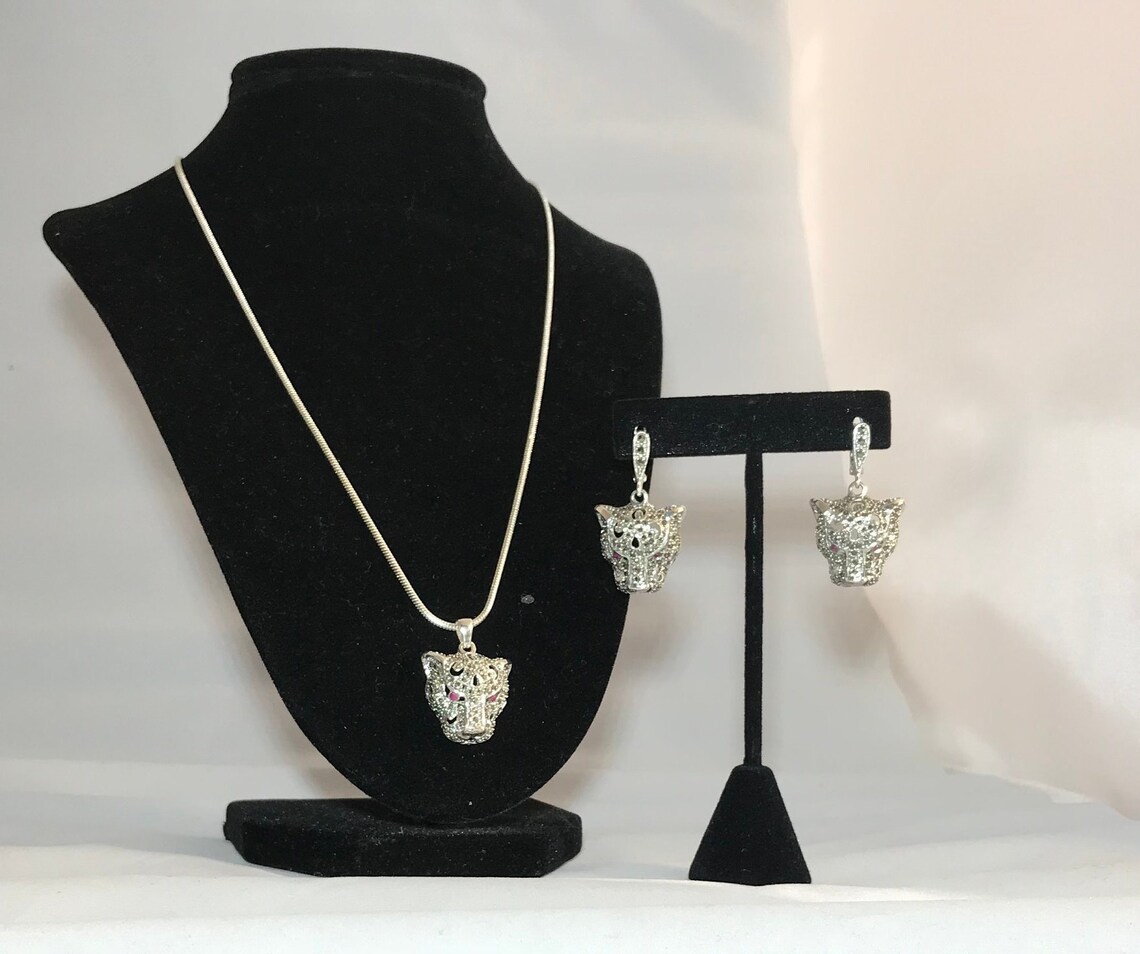 Sterling Silver Panther Pendant Necklace Set Etsy