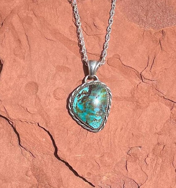 Turquoise Pendant, Sterling Silver Necklace, Kingman Turquoise Pendant, Blue with Brown Matrix Turquoise Pendant.