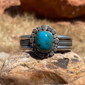 Kingman Turquoise Bracelet, Blue Turquoise Gemstone Cuff Bracelet, Sterling Silver Bracelet.