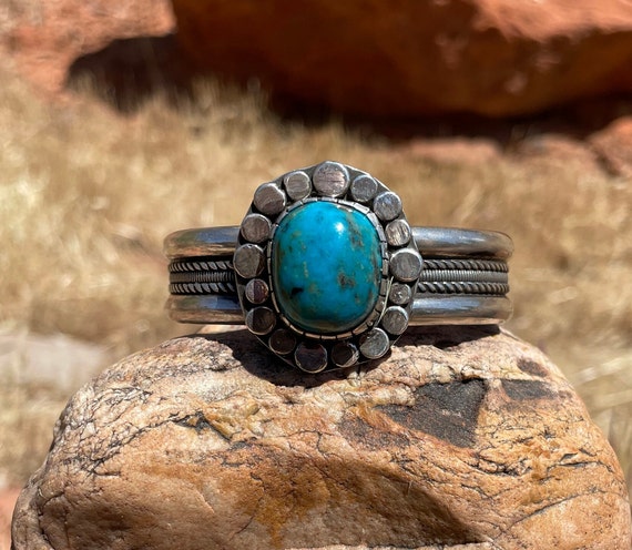 Kingman Turquoise Bracelet, Blue Turquoise Gemstone Cuff Bracelet, Sterling Silver Bracelet.