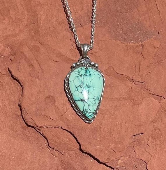 Natural Variscite Pendant, Sterling Silver Necklace, High Grade Natural Green Variscite Necklace