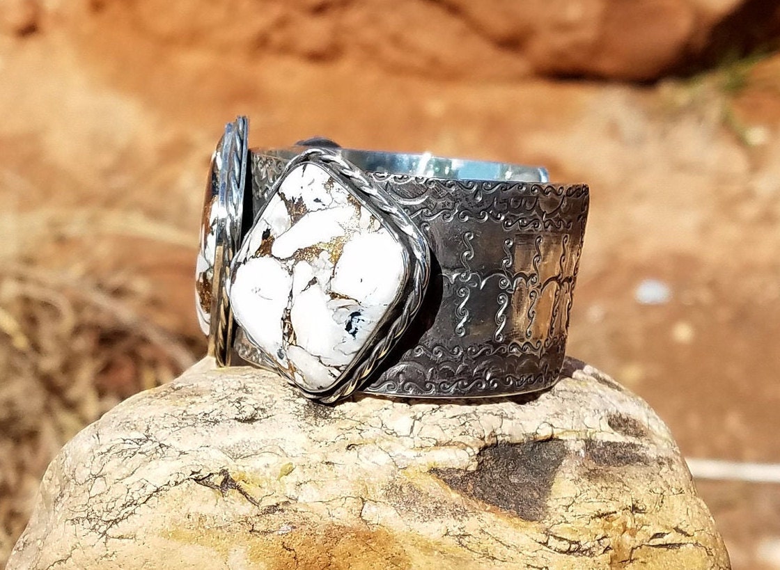 White Buffalo Cuff Bracelet, Kingman White Buffalo Three