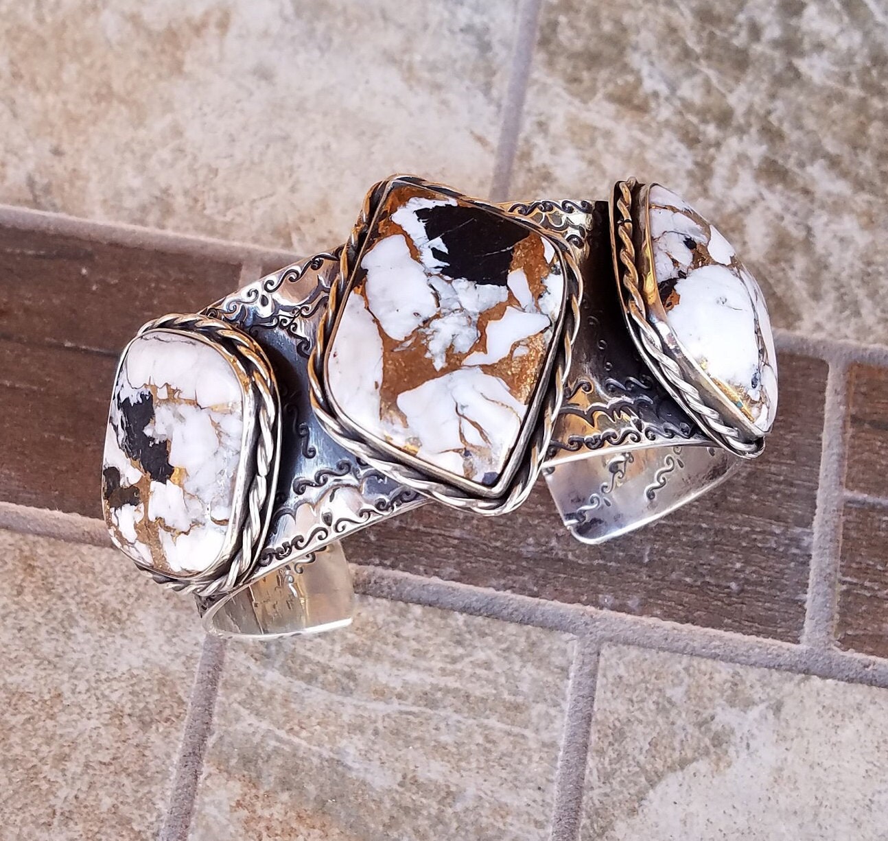 White Buffalo Cuff Bracelet, Kingman White Buffalo Three