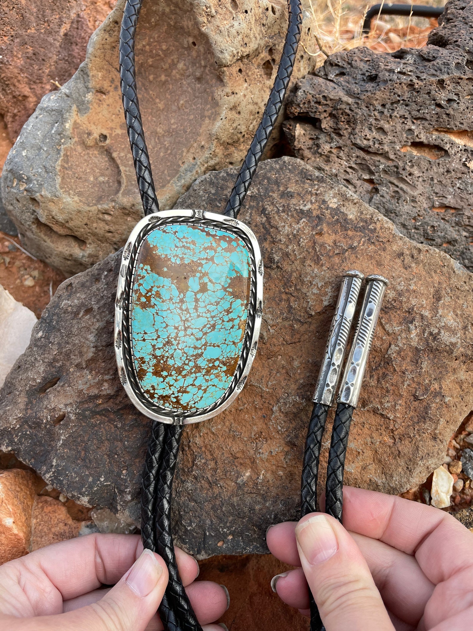Turquoise Bolo Tie Custom Made Bolo Tie Sterling Silver 925 Etsy