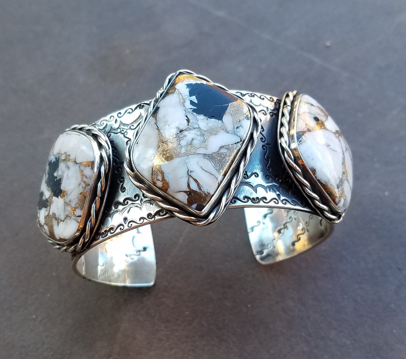 White Buffalo Cuff Bracelet, Kingman White Buffalo Three