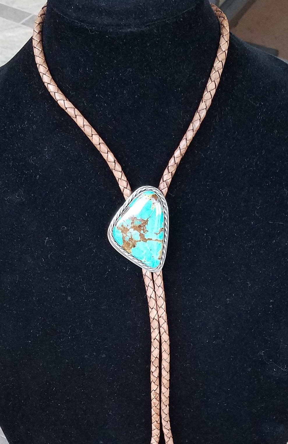 Turquoise Bolo Tie, Custom Made Bolo Tie, Sterling Silver 925 Turquoise