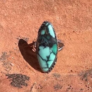 Variscite Ring, Sterling Silver Ring, High Grade Natural Variscite Gemstone, Large Gemstone Ring, Ring Size 8 1/2