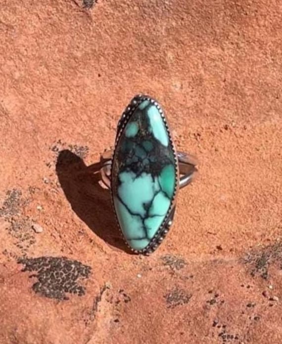 Variscite Ring, Sterling Silver Ring, High Grade Natural Variscite Gemstone, Large Gemstone Ring, Ring Size 8 1/2