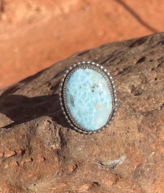 Natural Larimar Ring, Sterling Silver Ring, Caribbean Larimar Gemstone, Ring Size 8