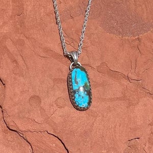 Turquoise Pendant, Sterling Silver Necklace, Blue Kingman Turquoise Pendant.