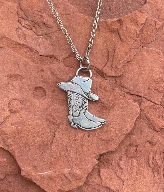 Sterling Silver Cowboy hat and Boots, Sterling Silver Necklace, Sterling Silver Pendant.