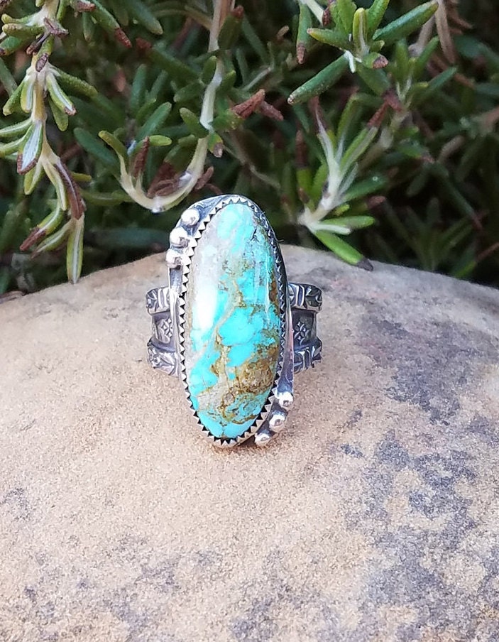 Natural Green Turquoise Ring, Sterling Silver Ring, Kingman Turquoise ...