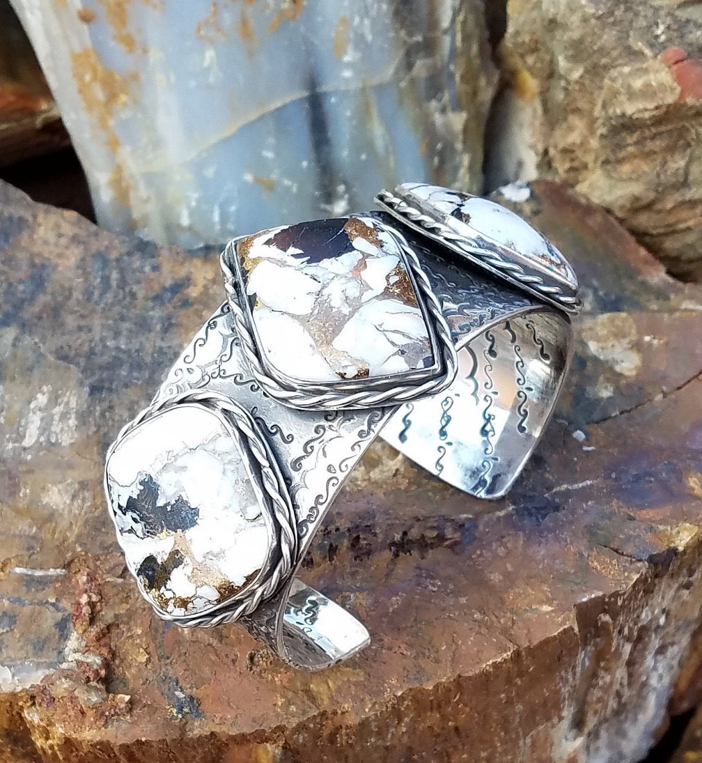 White Buffalo Cuff Bracelet, Kingman White Buffalo Three