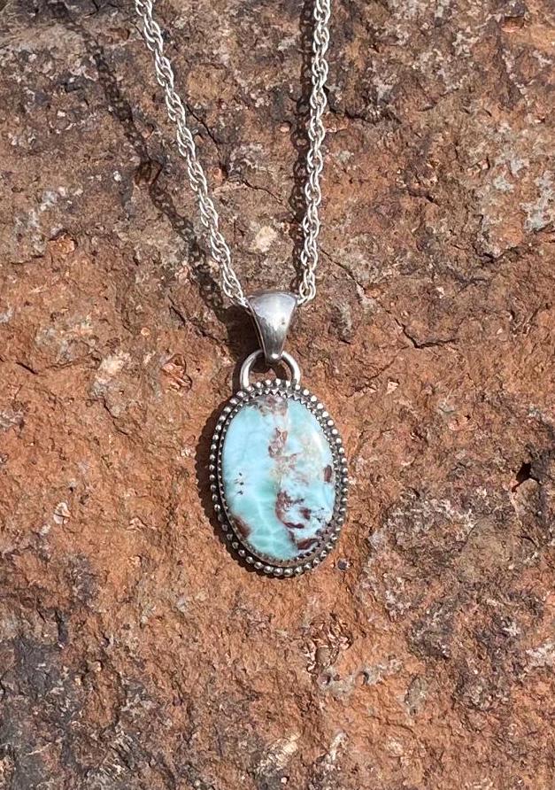 Fine Caribbean Larimar Gemstone Pendant - 925 Sterling Silver Handmade Gift, Pear Shape