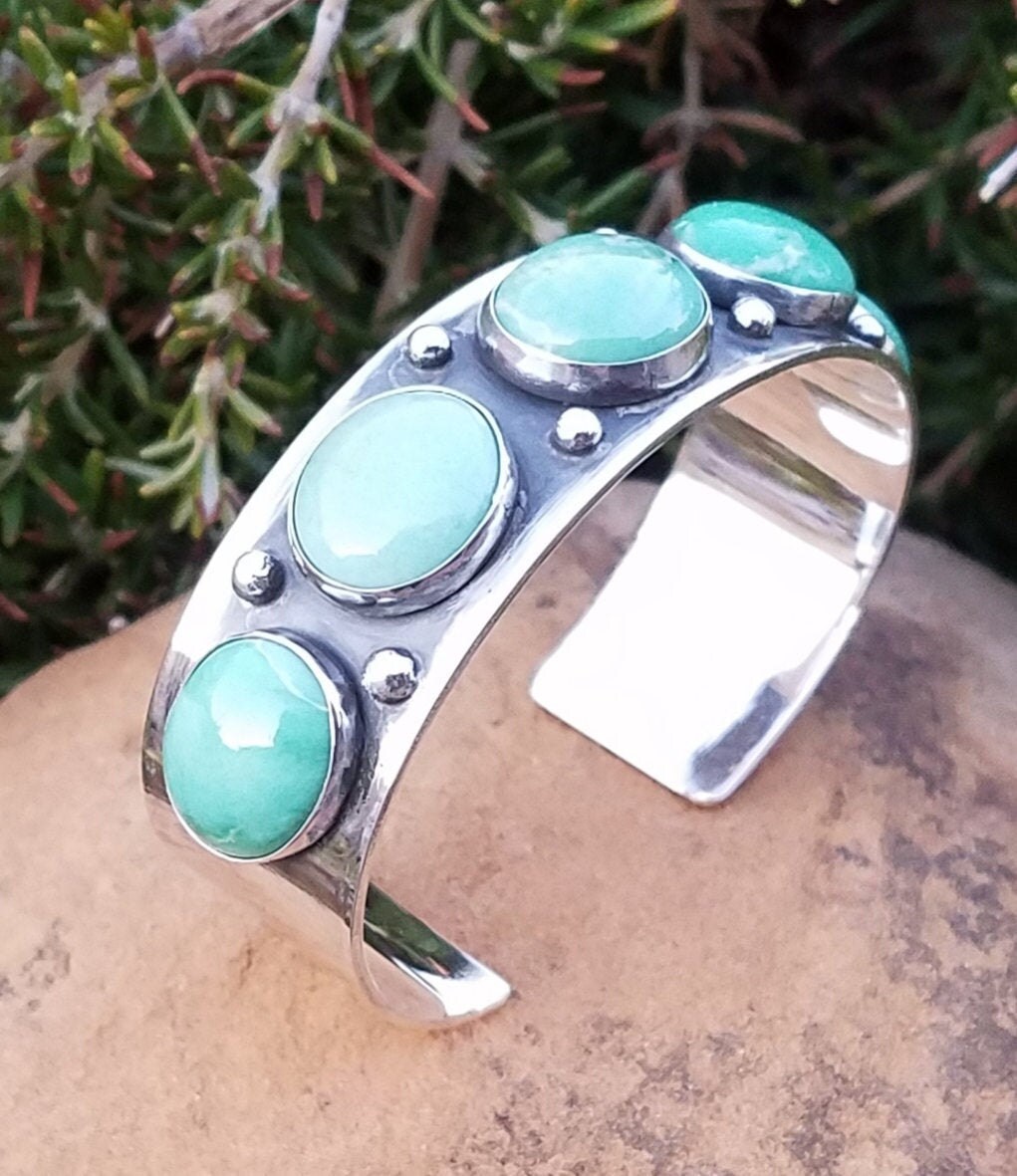 Variscite Cuff Bracelet, Utah Variscite Five Gemstone Bracelet