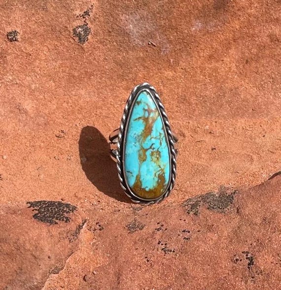 Turquoise Ring, Sterling Silver Ring, Kingman Rising Phoenix Turquoise, Large Turquoise Gemstone Ring, Ring Size 9 1/2