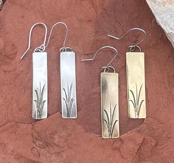 Dangle Earrings, Rectangle Earrings, Grass Earrings, Long Dangle Earrings.