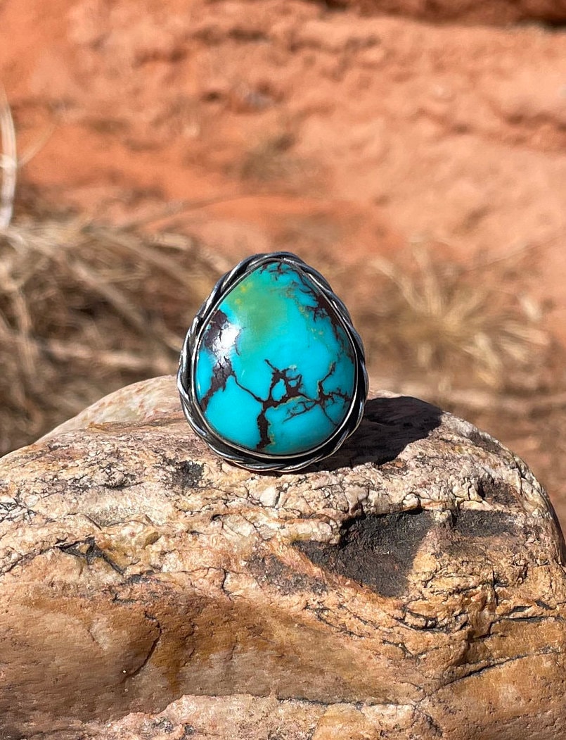 Turquoise Ring, Sterling Silver Ring, High Grade Polychrome Turquoise