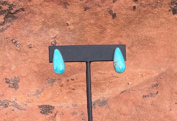 Turquoise Earrings, Sterling Silver Earrings, Blue Kingman Turquoise Post Earrings