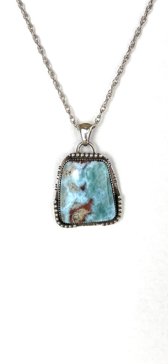 Natural Larimar Necklace, Sterling Silver Necklace, Caribbean Larimar Gemstone Pendant