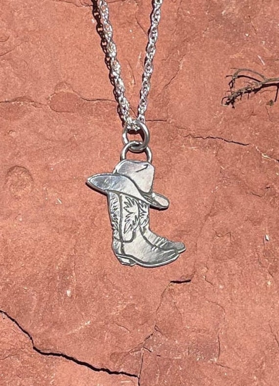 Sterling Silver Cowboy hat and Boots, Sterling Silver Necklace, Sterling Silver Pendant.