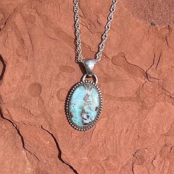 Natural Larimar Necklace, Sterling Silver Necklace, Caribbean Larimar Gemstone Pendant