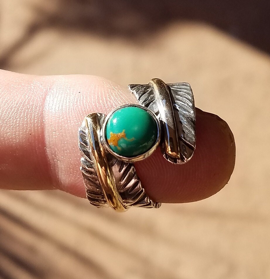 Turquoise Ring, Sterling Silver Ring, Green Kingman Turquoise Ring ...