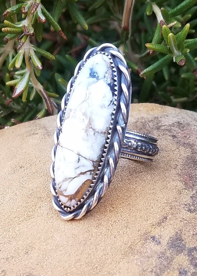 •CAIRN• white buffalo + turquoise + silver ring (size 7)