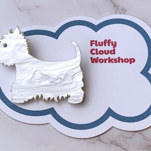 Westie Brosche Pin Marmor Welle weiß Laser cut Acryl | Flauschige Cloud Werkstatt