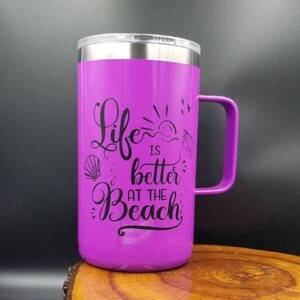 Sandblasted Beach Scene Tumbler - Life is Better at the Beach in Purple