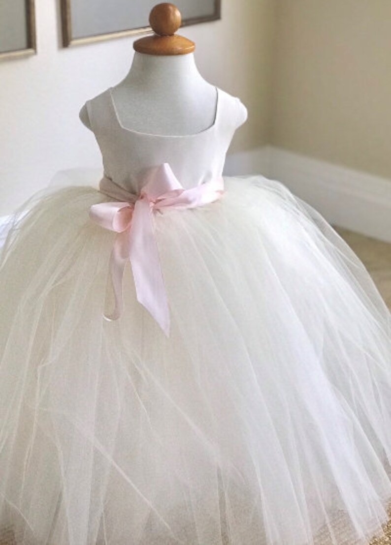 flower girl dress with tulle and ribbon waist