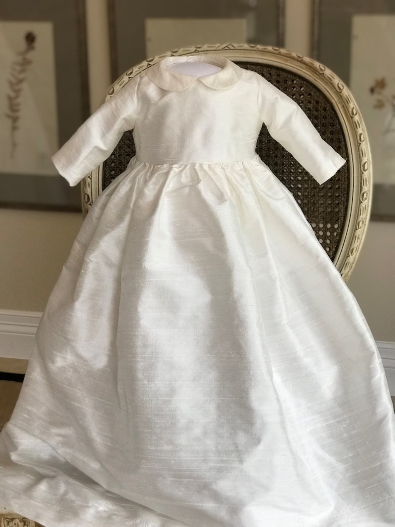 Traditional White Satin Long Christening Gown with Bonnet 0 3 6 9 12 Months
