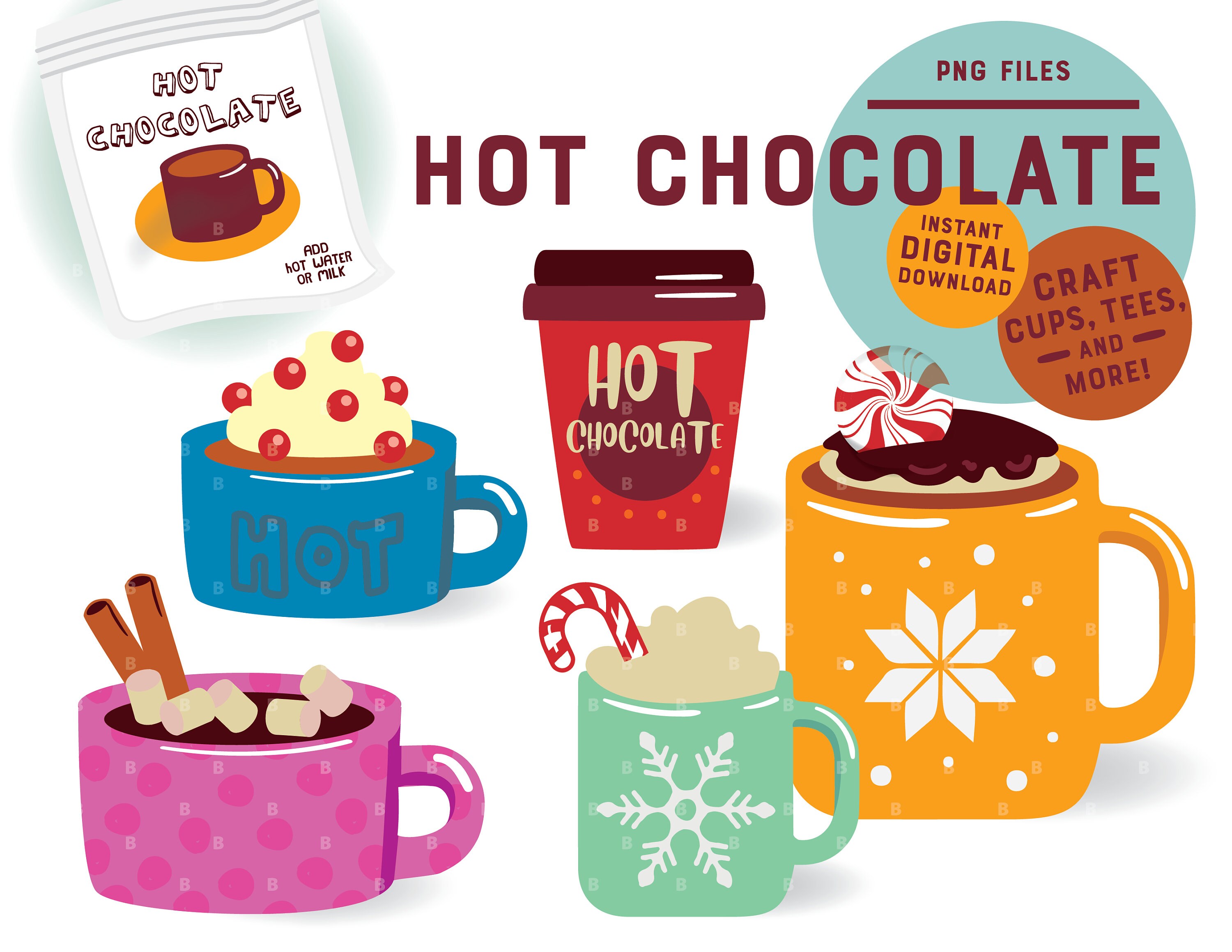 Winter Clipart / Christmas Clipart / Hot Chocolate Cocoa | Etsy