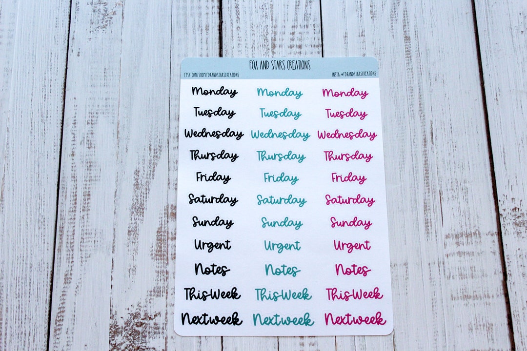 Days of the Week and Header Planner Stickers Premium Matte Kiss Cut ...