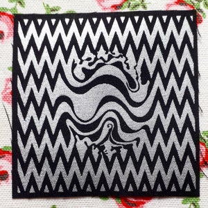 Silver Swirl screen print fabric back patch