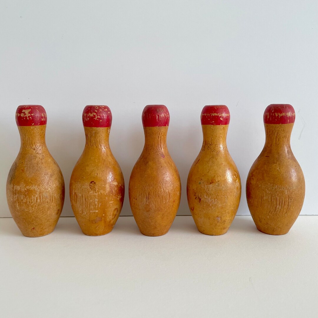 Vintage Mini Wood Bowling Pins, Vintage Game Pieces Etsy