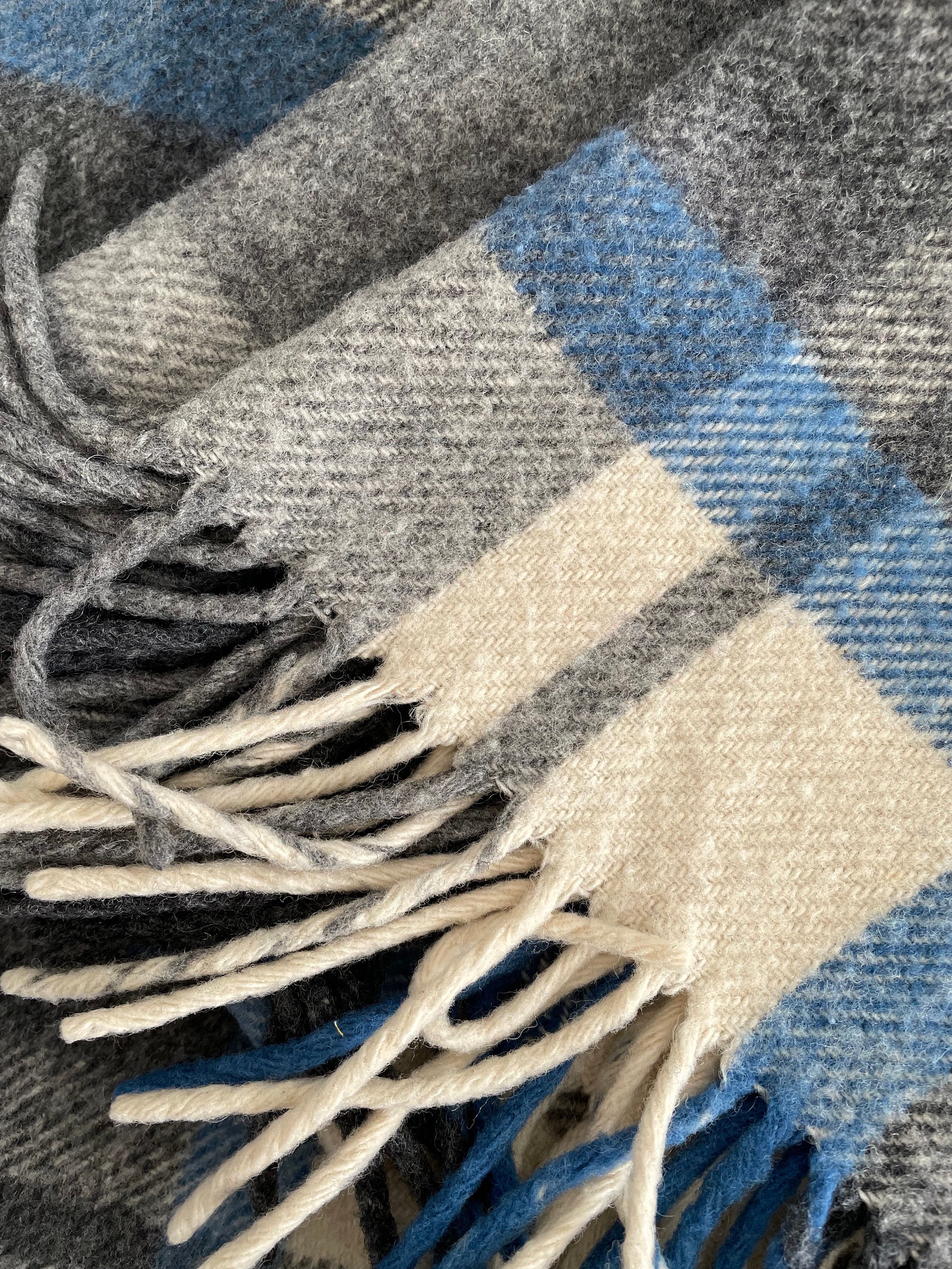 Vintage 100% Wool Blanket, Sun Products Wool Blanket, Blue and Gray ...