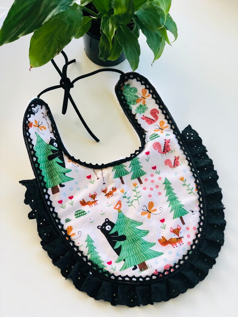 woodland bib Boho bib bear bib Lace bib black lace bib boho lace bib