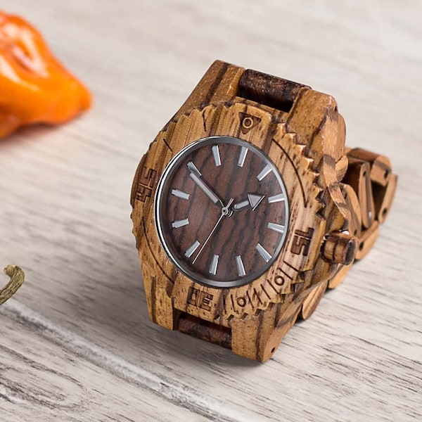 Timber Wooden Watch from Zebra Wood, Woman & Man Wristwatch by WOODEER