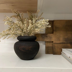 Black Paulownia Wooden Vase | Rustic Home Decor | Modern Farmhouse | Vintage, Shelf Décor | Coffee Table Décor | Bookshelf, Mantle, Entryway