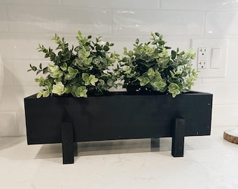 Black Stained Herb Garden Stand With Legs | Wooden Planter | Garden Box Planters | Planter Stand | Window Plant Stand | Rustic Wood Box