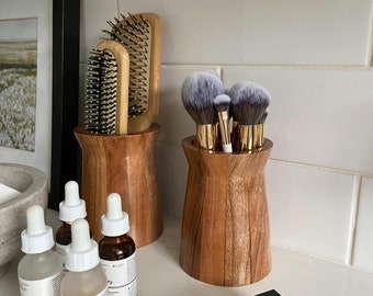 Tasse à brosse à dents en bois | Pinceau de maquillage Tasse | Porte-pinceau | Porte-stylo | Décor de salle de bain rustique | Utiliser les supports