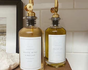 Dispenser per olio e aceto con beccuccio dorato / Versatore con peso / Dispenser per bottiglia di vetro per cucina, bottiglia di olio d'oliva in vetro, set di 2 pezzi dorati