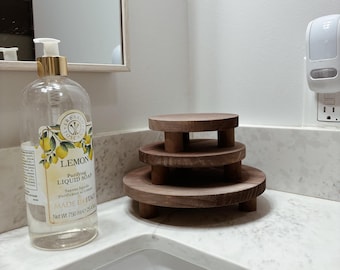 Round Decorative Wood Riser Tray, Wooden Soap Tray, Wood Plant Stand, Soap Stand, Kitchen Tray, Wood Pedestal, Kitchen/Bathroom Decor
