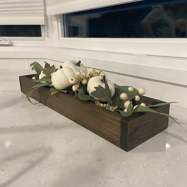 Mantle Tray, Low Wood Centerpiece Tray, Farmhouse Candle Tray, Rustic Table Decor, Long Seasonal Wood Centerpiece Tray, Farmhouse Decor