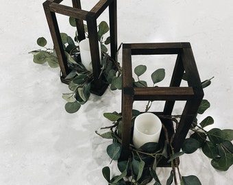 Staymoment Set di 2 lanterne decorative in legno da fattoria, rustiche, da appendere, per matrimoni, centrotavola, caminetto, mensola, 38,1 cm e 27,9 cm, decorazione per la casa per interni